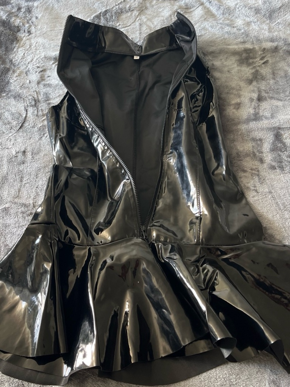 Glossy Black Patent Mini Dress with Flared Hem